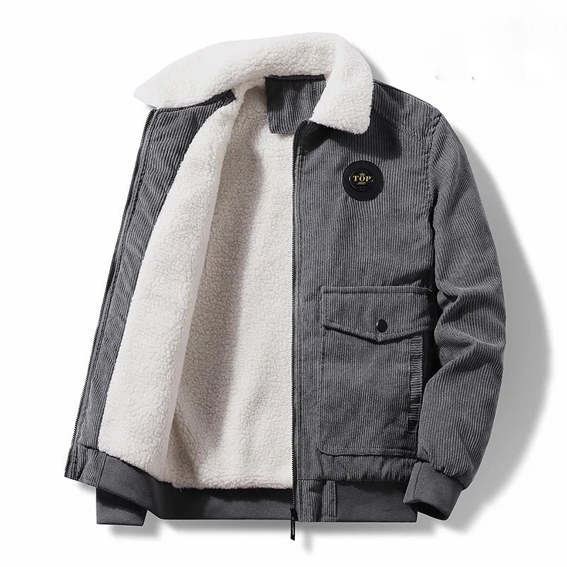 Plus 8XL Autumn Winter Men Warm Fleece Warm Thick Jackets Coats Men Fashion Fur Collar Corduroy Military Casual Jacket Coat Male voguable