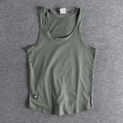 Voguable  Summer New American Retro Sleeveless O-neck Soild Sleeve T-shirt Men's Fashion 100% Cotton Washed Old Casual Sports Vest Tops voguable
