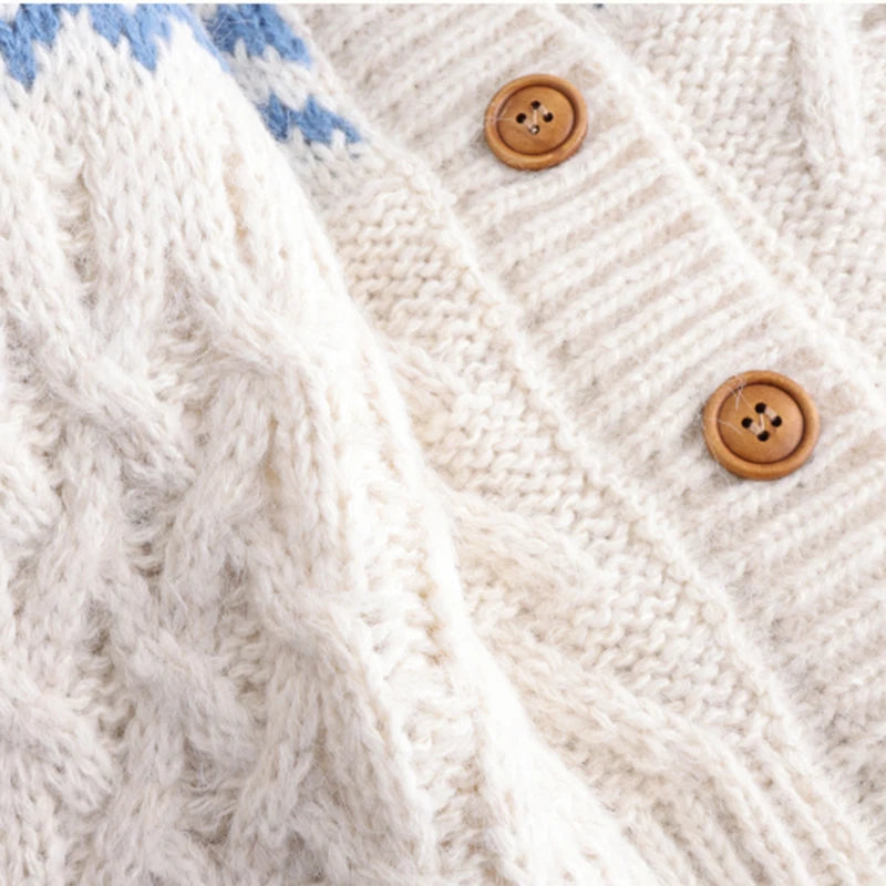 Fair Isle Cardigan for Women Comfy Cable Knit Button-up Sweater Jacket Cozy Knitwear Teen-girl Fall Winter Vintage Outfit voguable