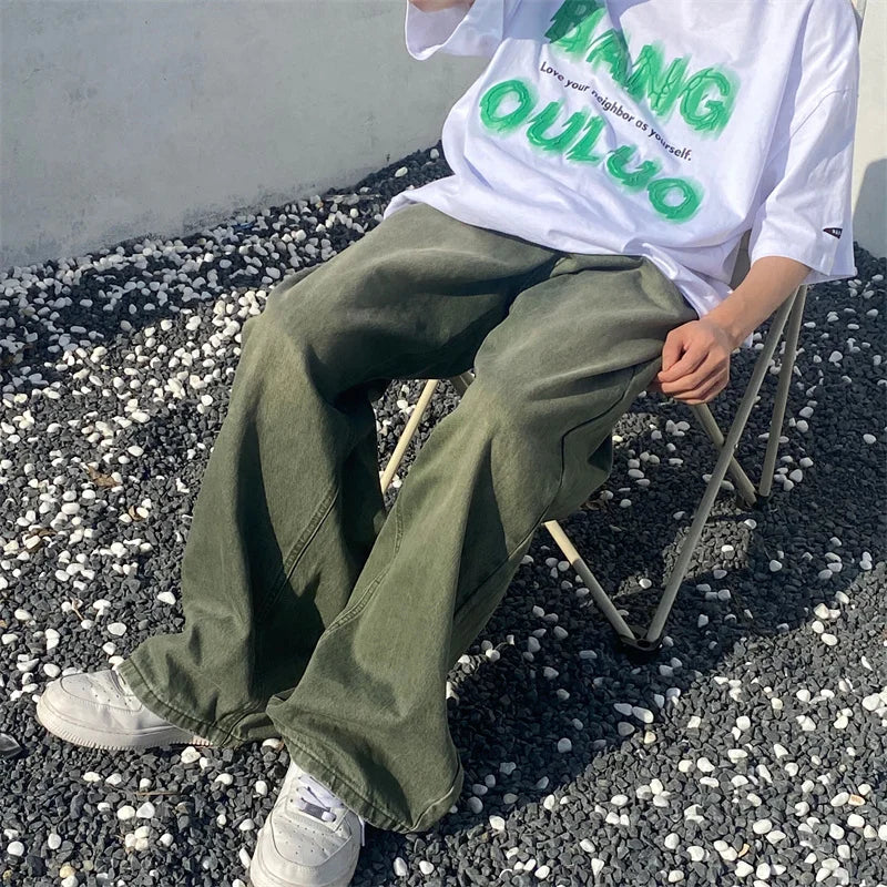 Voguable  Green Jeans Baggy Distressed Vintage Denim Trousers Male Wide Leg Pants Men Streetwear Retro Oversize Casual Hip Hop voguable