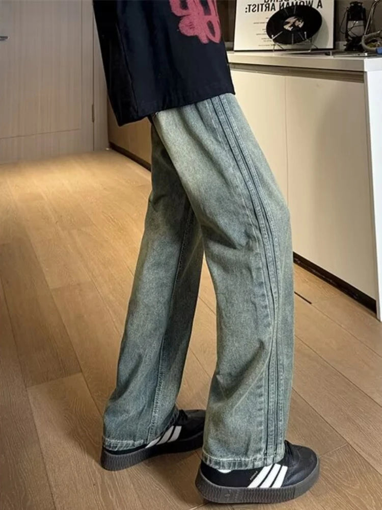 Blue Jeans for Men Washed Simple Fashion Vintage Straight Trousers High Street Personality Handsome Ulzzang Pantalones Hombre voguable