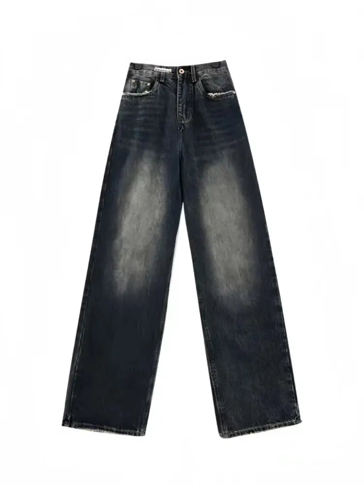 Women's Harajuku Style Loose Wide Leg Jeans Autumn Winter Street Fashion Retro Straight Loose Denim Trousers voguable