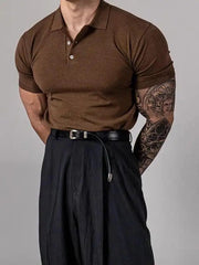 Voguable  American Style Hard Man  Color Ice Silk  Shirt Muscle Men Slim Short Sleeve Workwear T-Shirt Tight Sleeve Casual Gol... voguable