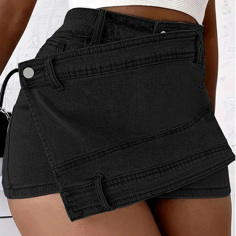 Voguable  Fashion Irregular Splicing Women's Denim Shorts Summer High Waisted A-line Jean Skirt Shorts Woman Slim Washed Blue Cowboy Pants voguable