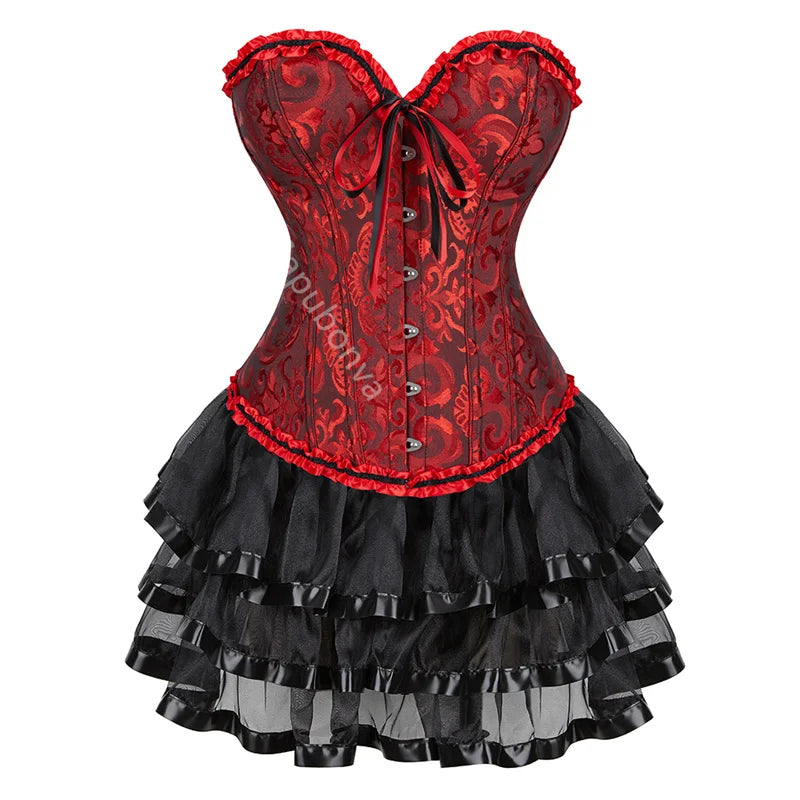 Voguable sexy corsets for women plus size costume overbust burlesque corset and skirt set tutu corselet victorian fashion gowns voguable