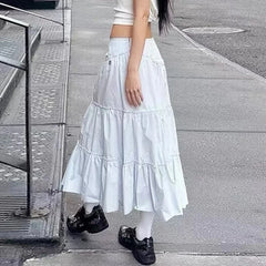 Voguable  Fairycore Floral Edge A-line Long Skirt White Coquette Aesthetic Skirts Y2K Holiday Party Casual Outfit Sweet Skirts voguable