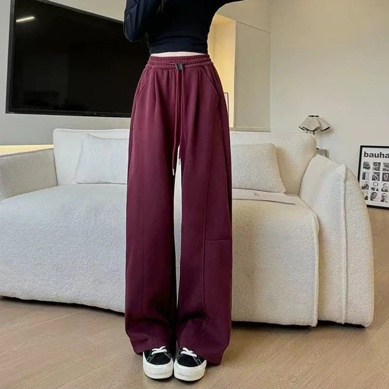 Drawstring Wide Leg Sports Pants Women Autumn Winter Thick Warm Casual Sweatpants Woman Elastic High Waist All Match Trousers voguable
