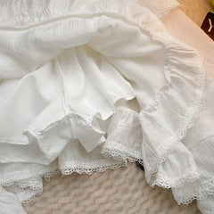 Voguable Elastic Waist White Black Irregular Mini Kawaii Skirt Japanese Style School Y2k Aesthetic Ruffles Short Skirt Women Streetwear voguable