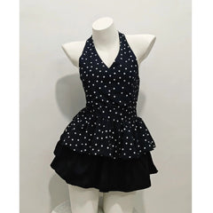Voguable  Summer Polka Dot Minority Print Sets Tanks Stretch Waist Ball Gown Cake Skirts Slim Small Fellow Age Reduction Dresses voguable