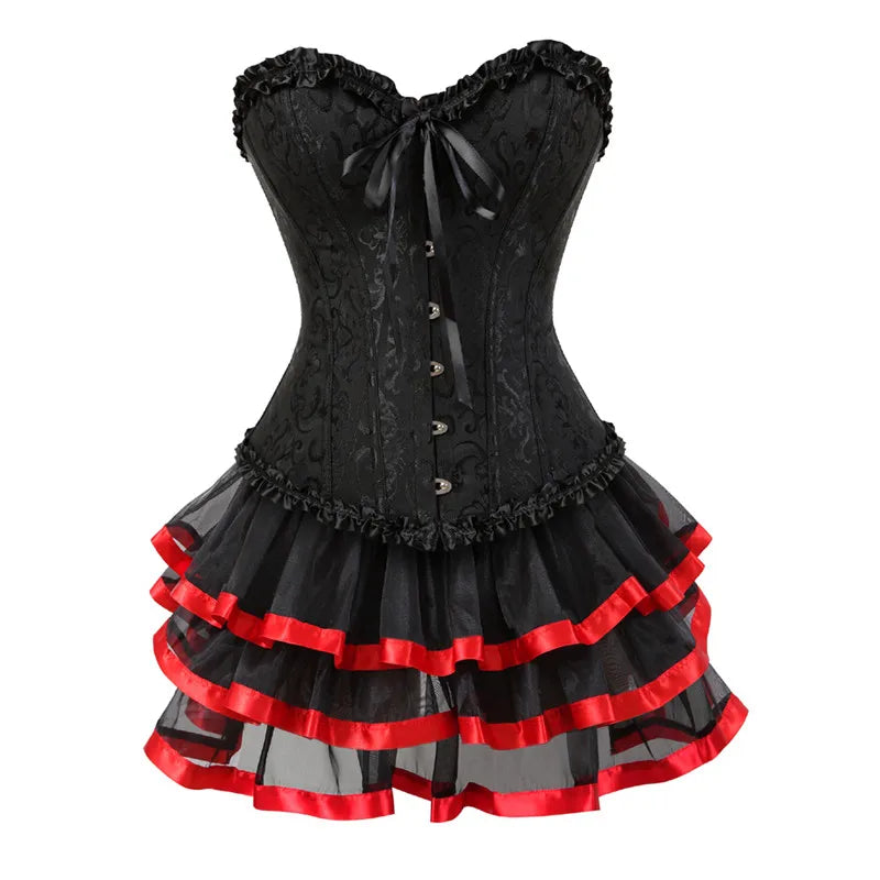 Voguable sexy corsets for women plus size costume overbust burlesque corset and skirt set tutu corselet victorian fashion gowns voguable