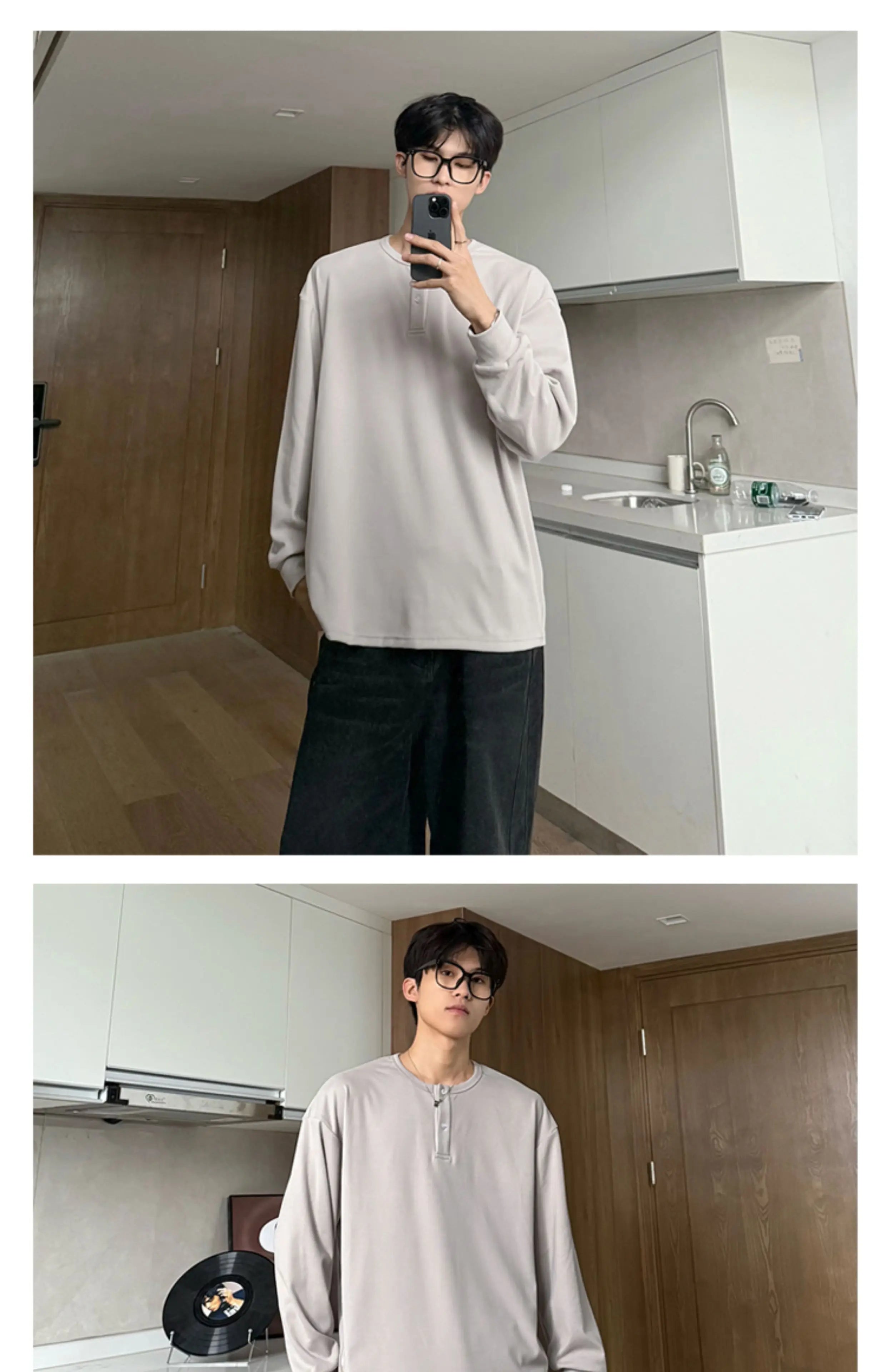 Warm Henry Collar Long Sleeve T shirt For Men Spring Autumn Casual Mens T-shirts Unisex Tee Tops Classic Clothes Men's T-Shirts voguable