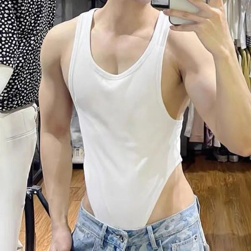 Voguable  Comfortable Printing Men's Homewear New Round Neck Slim Casual Tank Tops Korean Style Personality Motion Bottoming Shirt voguable