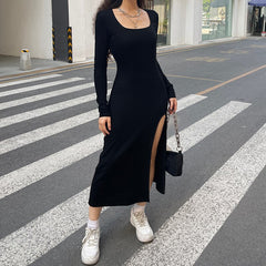 Black Long Velour Side Split Dress mysite