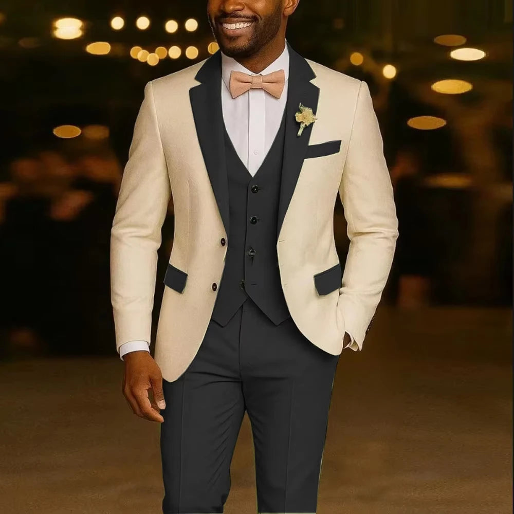 Voguable  New Solid Suits for Men Slim Fit Groom Wedding Suits Tuxedo Best Man Blazer Vest Pants 3 Pieces Fashion Marriage voguable