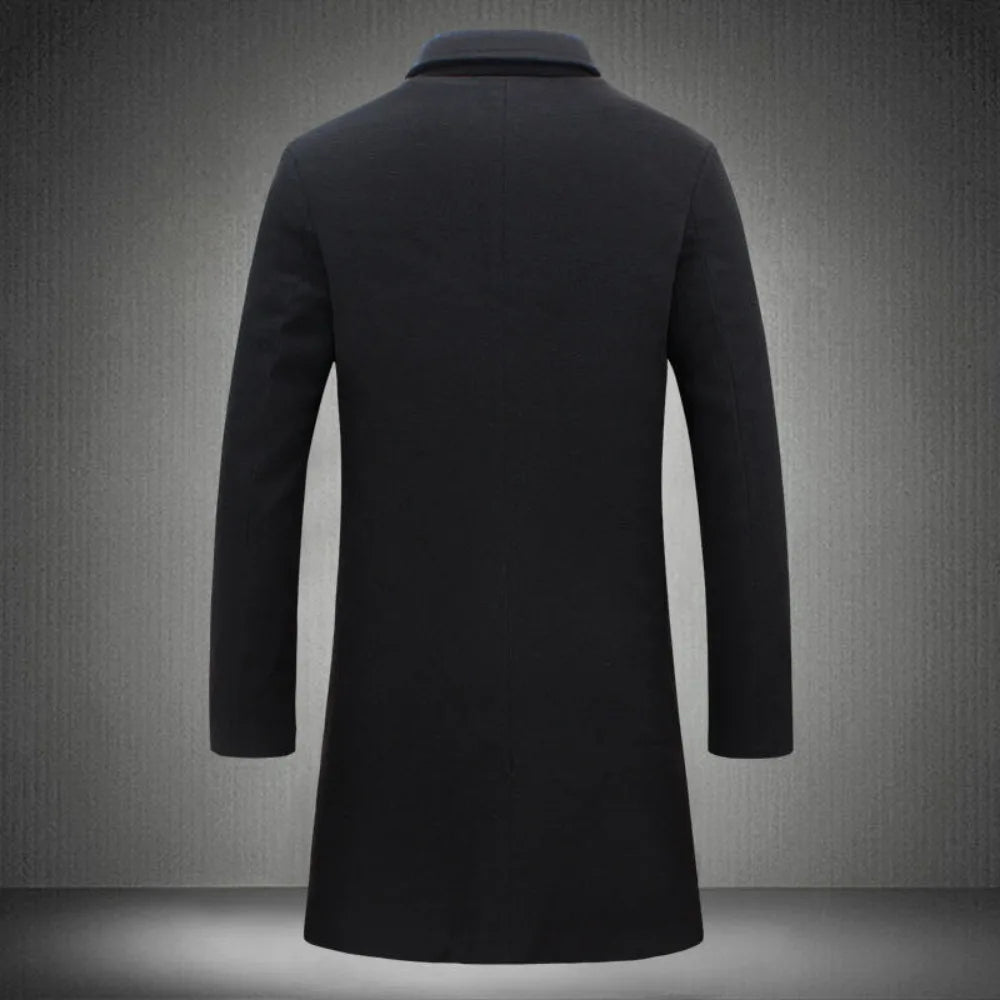 2023 Men Wool Blend Coat Autumn Winter New Casual Long Windbreaker Jacket Male Solid Color Single Breasted Trench Coat Jacket voguable