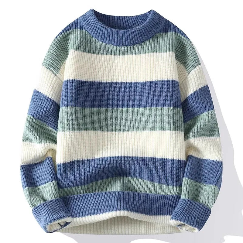 Voguable  Striped Casual Knitted Sweater High Street Fashion Long Sleeved Knitted Sweater Men's Autumn/Winter Warm Y2k Knitted Tops voguable
