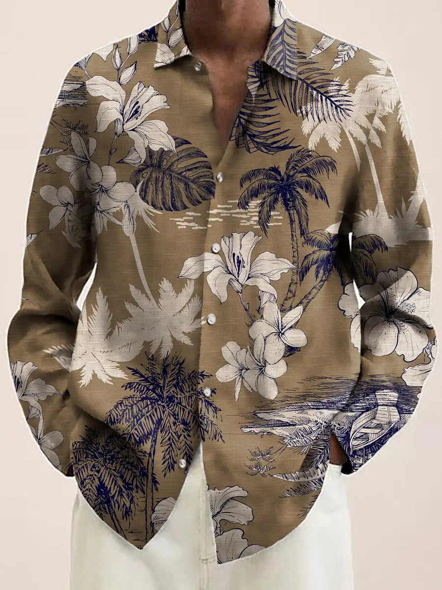 Mens Red Floral Print Long Sleeve Shirt Fashion Design Luxury Long Sleeve Tops Mens Four Seasons Button Lapel Shirt voguable