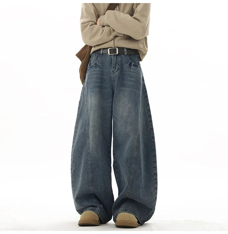 Wide Leg Jeans Men Denim Dark Blue Floor Sweeping Baggy Trousers Street Dance Hip Hop Unisex Urban Fashion Urban Streetwear voguable