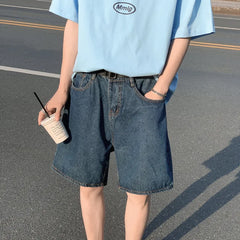 Voguable Summer Denim Shorts Men Fashion Retro Blue Denim Shorts Men Streetwear Korean Loose Straight Jeans Shorts Men Five Part Pants voguable