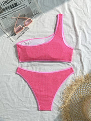 Voguable  Sexy Contrast Color One Shoulder Bikini Women Split Swimsuit Beach Vacation Bikini 2026 New All Season Bikinis 2 Piece Set voguable