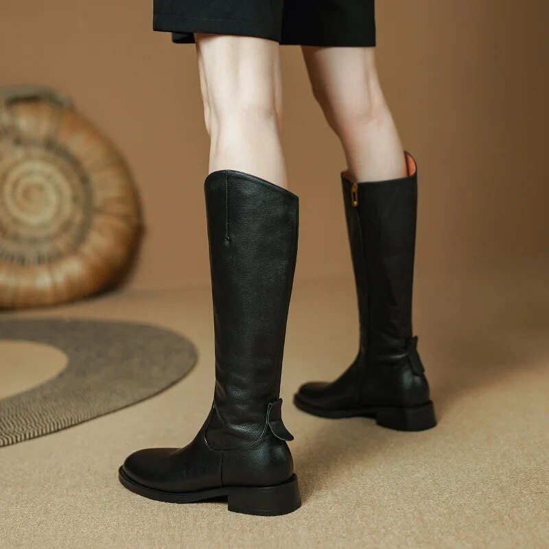 New Fashion Women Knee High Boots Genuine Leather High Heeled Autumn Winter Warm Shoes Woman Snow Motorcycle Boots Shoes voguable