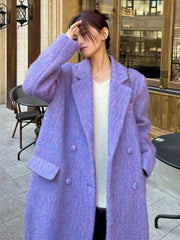 [EAM] Loose Fit Purple Big Size Long Elegant Woolen Coat Parkas New Long Sleeve Women Fashion Tide Autumn Winter 2023 1DF3550 voguable