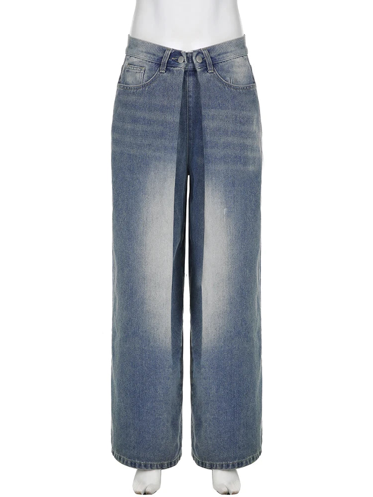Voguable Streetwear Baggy Jeans Women Fashion Low Waist Jean Pants Y2K Vintage Casual Oversize Straight Washed Denim Trousers voguable