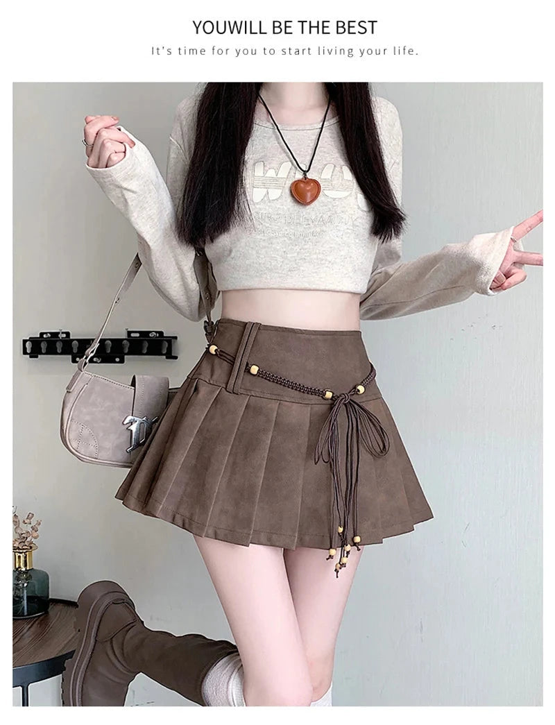 Pu Sexy Pleated Skirts Women High Waist Vintage Mini A Line Skirt Fall Winter Casual Preppy Style Female Sweet Retro Skirt voguable