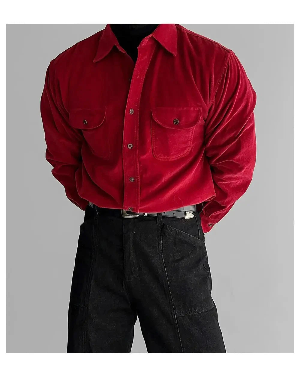 Korean High-end Shirt Temperament Red Corduroy Long-sleeved Shirts Men Women Spring Loose Lazy Trendy Tops Aesthetic Chic Blouse voguable