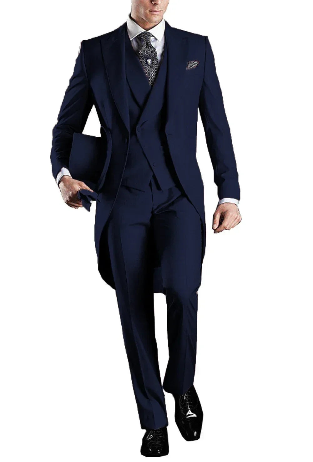 Voguable  Elegant Men's 3-Piece Tail Coat Blazer Vest Pant Tuxedo Set Regular Fit Peak Lapel Formal Male Suit for Prom Wedding Business voguable