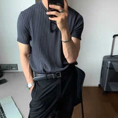 Summer Knitted T-shirt Men Elastic Slim Fit Fashion Casual Short Sleeve T Shirt Men Korean Round Neck Knit Tshirt Mens Tops voguable