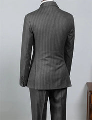 Voguable  Gray Striped Men's Suit 2 Piece Set Man double-breasted Slim Fit Business Formal suit Casual Suit Jacket Pant Groom's suit dress voguable