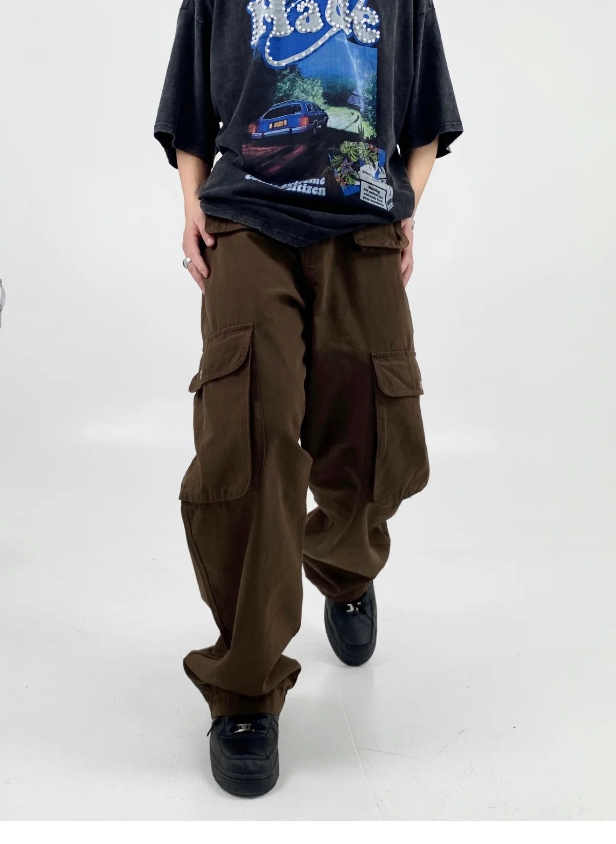 European and American retro casual overalls, men's high street fashion, INS, niche design, multiple pockets, loose straight
