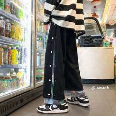 Harajuku Casual Wide Pants Men Streetwear Patchwork Sweatpants Spring Autumn Fashion Ankle-length Trousers For Men voguable