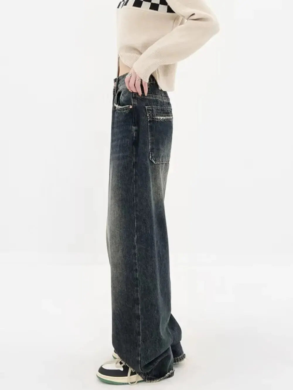 Women's Harajuku Style Loose Wide Leg Jeans Autumn Winter Street Fashion Retro Straight Loose Denim Trousers voguable