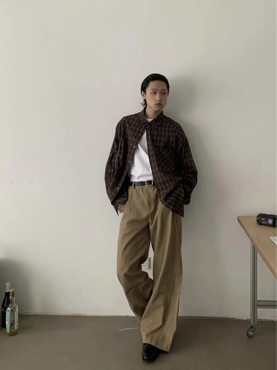 American Retro Curved Loose Work Pants Men Women Korean Elegant Trousers 2025 New High Street Trend High-end Straight Pants Chic voguable