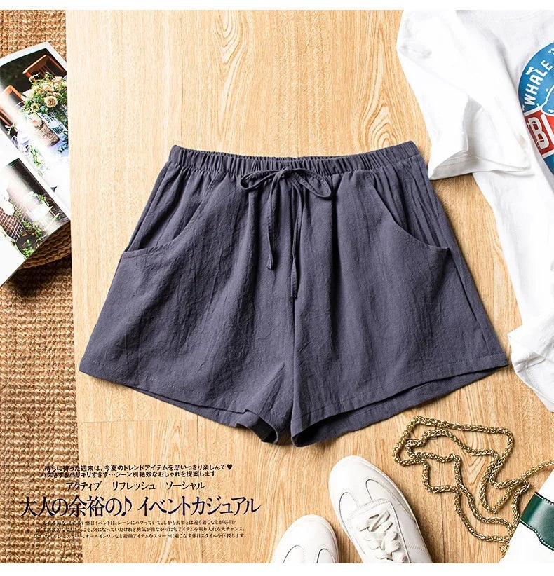 Casual Linen Shorts Women Gym Workout Shorts Cotton Short Pants High Waisted Black Ladies Short Femme Women Shorts Sport Femme voguable