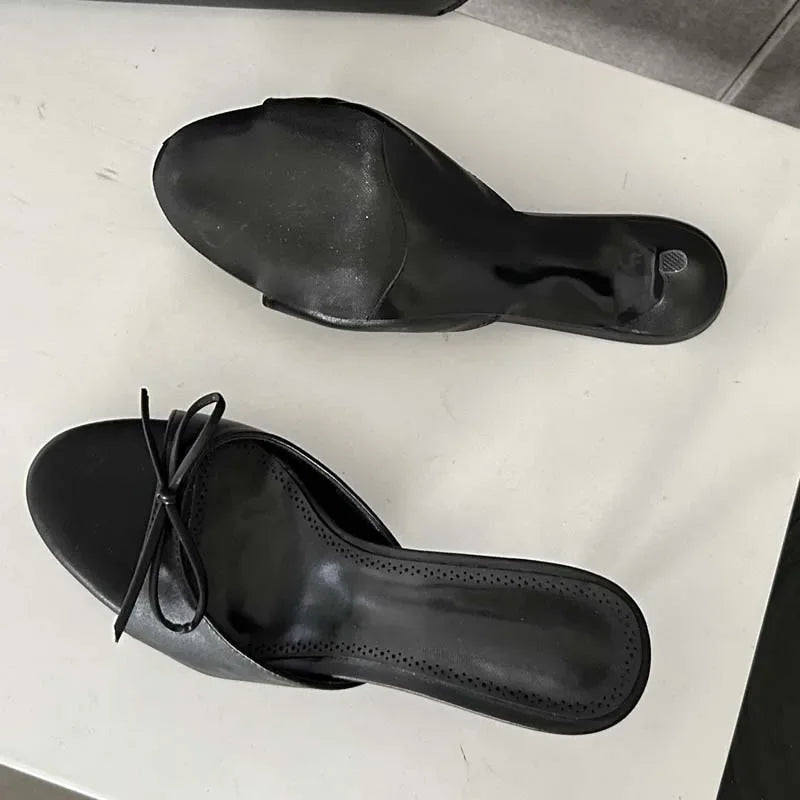 Summer Pink Butterfly-knot Woman Slippers Elegance Stripper Thin Low Heels Ladies Mules Slides Shoes voguable