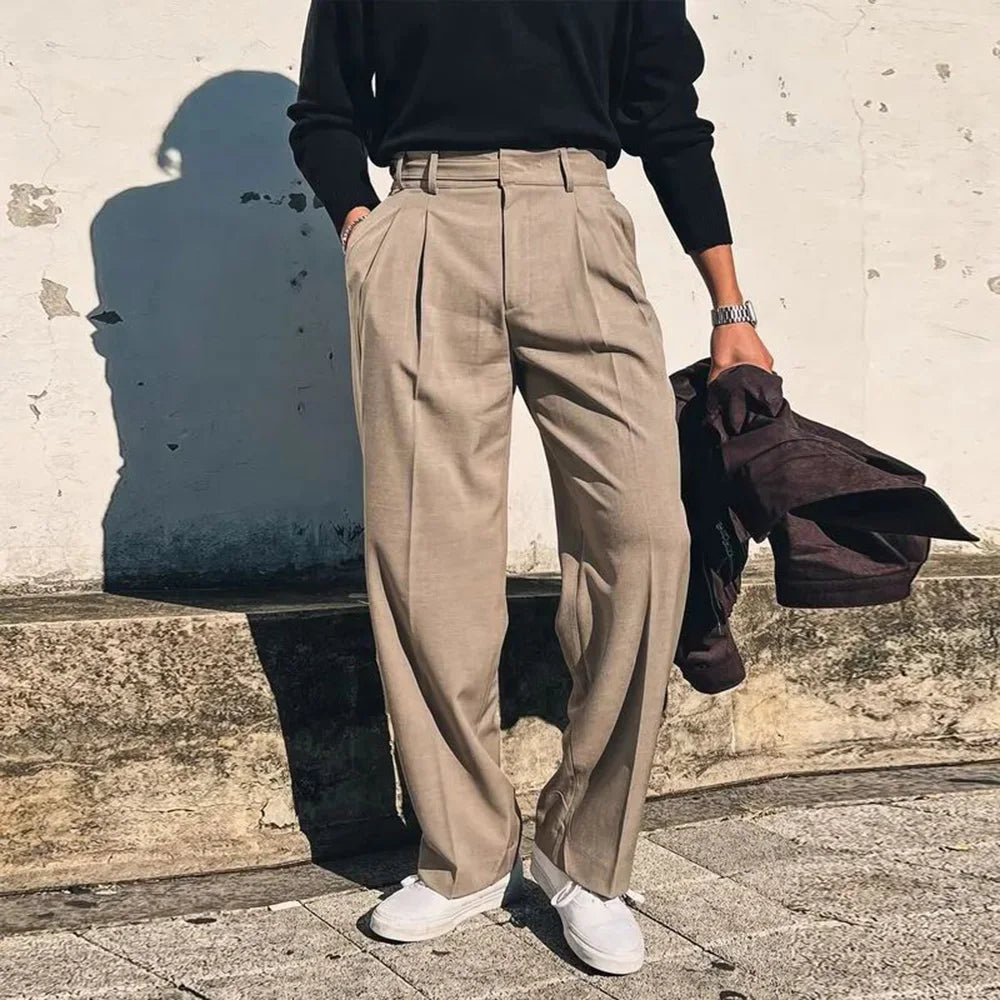 Mens Long Pants Pleated Streetwear Casual Suit Pants Autumn Versatile Breathable Solid Color Wide Leg Pants Men's clothing 2024 voguable