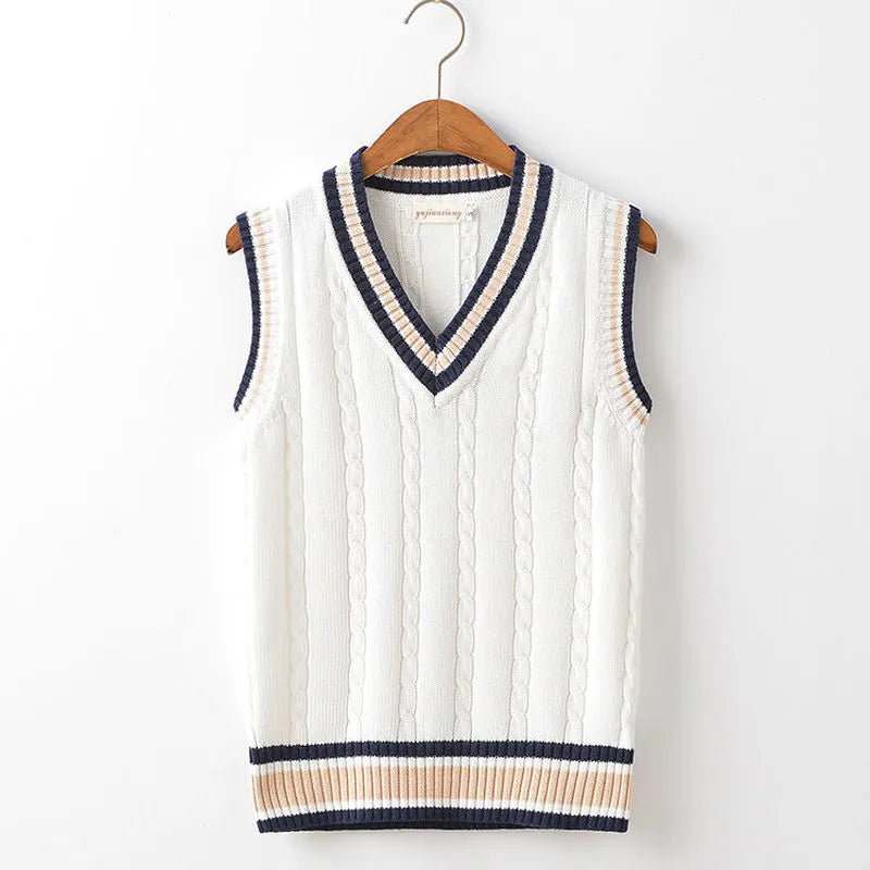 Sweater Vest Men Thicken V-neck Sleeveless Knitted Sweaters Vests Striped Retro Preppy-style Simple Chic Loose Casual All-match voguable