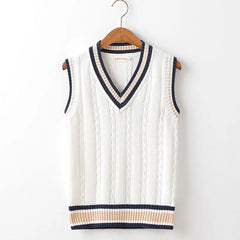 Sweater Vest Men Thicken V-neck Sleeveless Knitted Sweaters Vests Striped Retro Preppy-style Simple Chic Loose Casual All-match voguable