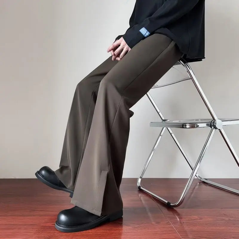 Fashion Spring Autumn Men Split High Waist Trousers Male Long Thin Solid Color Pant Men's Casual Straight Suit Pants voguable