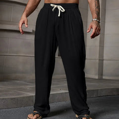 Voguable  Men's Cotton Linen Pants Summer Solid Color Breathable Linen Trousers Men Casual Elastic Waist Casual Pants Harajuku Trous Man voguable