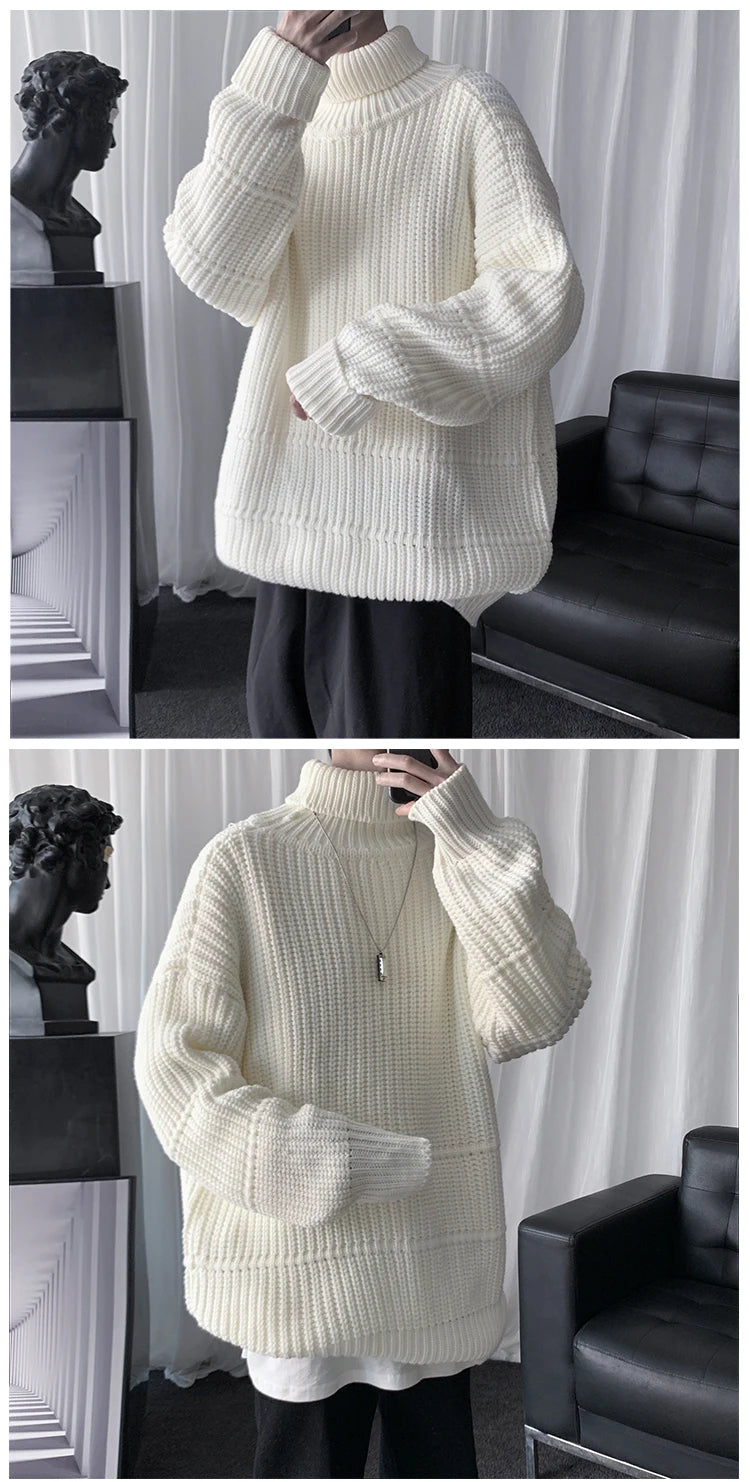 Autumn Winter Mens Casual Turtleneck Pullover Men's Long Sleeve Rollneck Sweater Korean Style Fashion Warm Knitted Sweater voguable