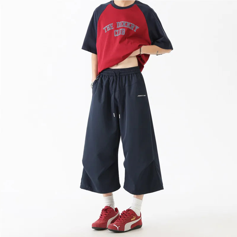 Summer Thin Casual Pants Men Fashion Black Wide Leg Pants Men Streetwear Hip-hop Loose Ice Silk Pants Mens Cropped Trousers voguable