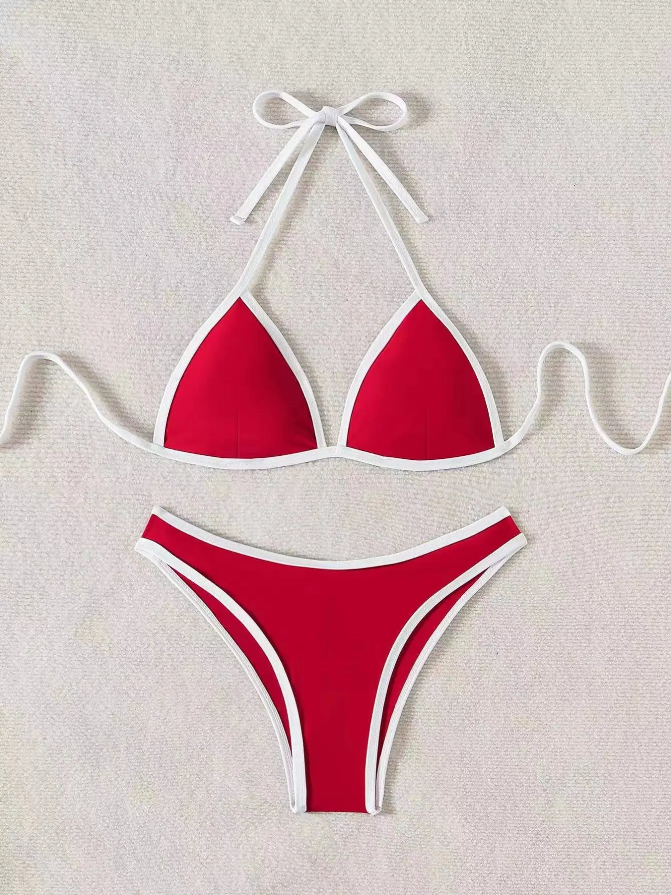 Voguable  Sexy Red Women Swimsuit Halter Push Up Bra Thong Swimwear Holiday Bikinis Sets Summer Bathing Suit Two Piece Swimwear voguable