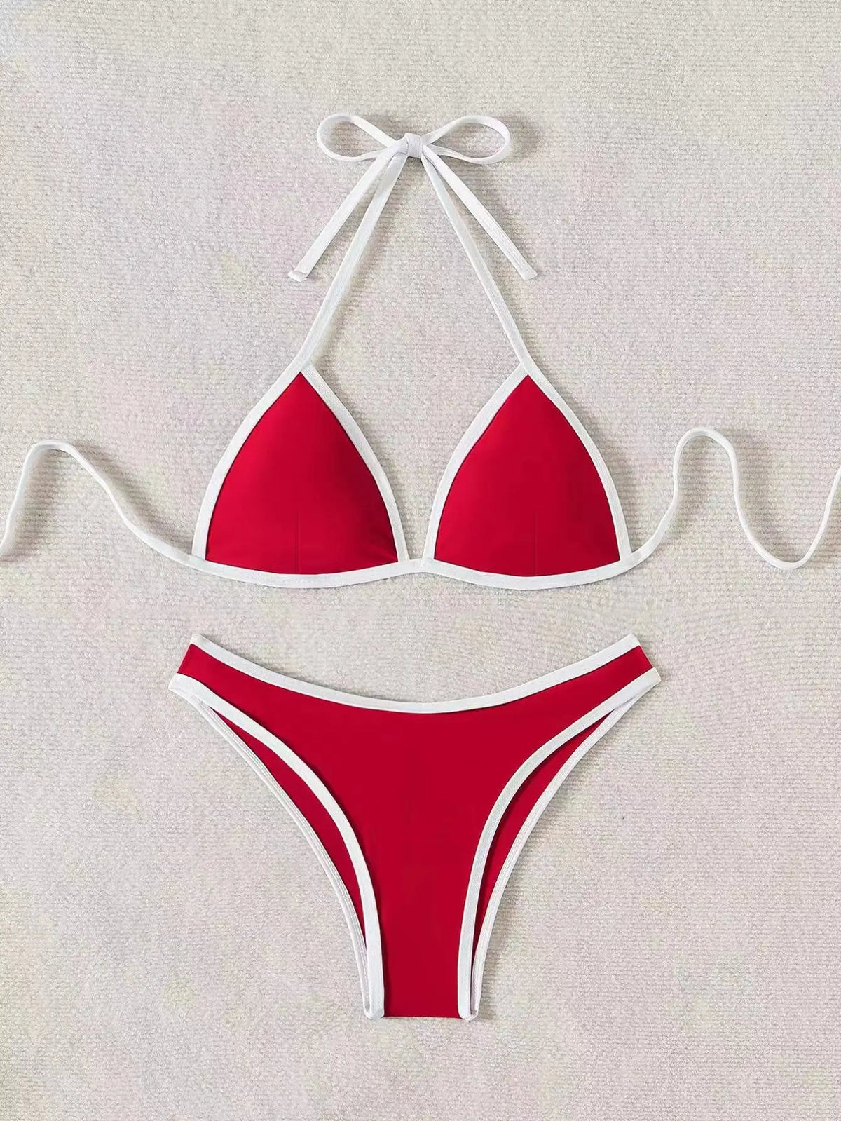 Voguable  Sexy Red Women Swimsuit Halter Push Up Bra Thong Swimwear Holiday Bikinis Sets Summer Bathing Suit Two Piece Swimwear voguable