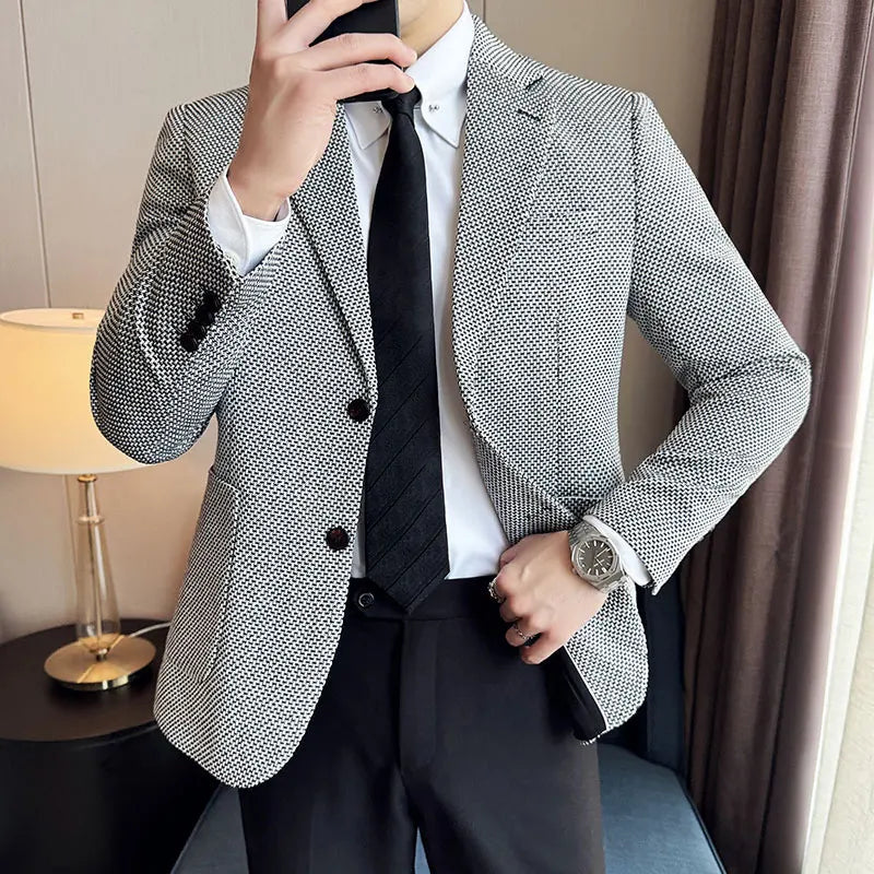 Voguable  Men's Casual Checkered Suit Jacket High-quality Korean Luxury Business Slim Fit Blazer Wedding Groom Tailcoat Suit Size 4XL-M voguable