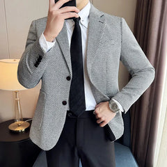 Voguable  Men's Casual Checkered Suit Jacket High-quality Korean Luxury Business Slim Fit Blazer Wedding Groom Tailcoat Suit Size 4XL-M voguable