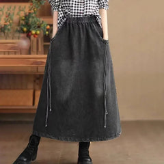 Voguable  High Waist Cotton Denim Skirt Women's Spring Autumn New Fashion Loose Elastic Waist Joker Long A Jeans Skirt Street Clothes voguable